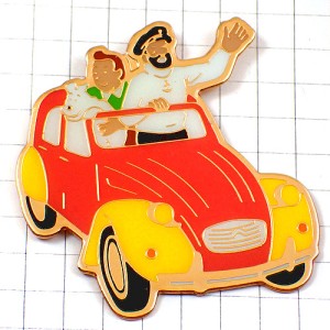 ピンバッジ・タンタンの冒険スノーウィ犬とハドック船長BD漫画シトロエン車２CV TINTIN MILOU CITROEN FRANCE