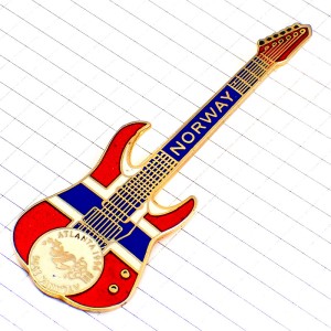 ピンバッジ・アトランタ五輪ギター楽器ノルウェー国旗柄 HARD-ROCK-CAFE HRC GUITAR USA ATLANTA GEORGIA 1996 NORWAY FLAG