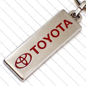 キーホルダー・トヨタ車ロゴ赤い文字シルバー銀色エンブレム TOYOTA FRANCE