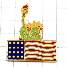 ピンバッジ・自由の女神アメリカ星条旗/USAはためく国旗 STATUE-OF-LIBERTY FLAG NEW-YORK