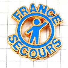 ピンバッジ・手を挙げる青い人フランス救助隊 FRANCE-SECOURS