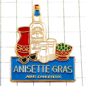 ピンバッジ・アニス酒の瓶サングラス黒い眼鏡メガネ南仏 ANISETTE-GRAS PASTIS PROVENCE FRANCE