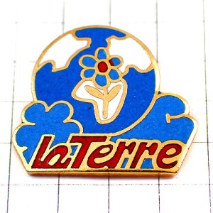 ピンバッジ・ブルー青い花と青い地球 LA-TERRE FRANCE