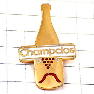 ピンバッジ・シャンパーニュ酒シャンパン瓶ボトル一本ゴールド金色 CHAMPCLOS FRANCE