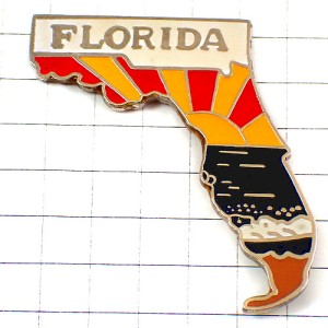 ピンバッジ・波と太陽フロリダ州アメリカ地図型/USA米国 FLORIDA MAP