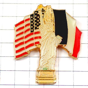 ピンバッジ・自由の女神アメリカ星条旗/USA米国フランス国旗 STATUE-OF-LIBERTY FLAG