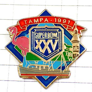 ピンバッジ・フラミンゴ鳥と船スーパーボウル第25回アメフト大会 TAMPA SUPERBOWL USA