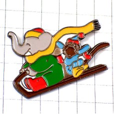 ピンバッジ・ぞうのババールそり遊び象と猿 BABAR