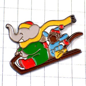 ピンバッジ・ぞうのババールそり遊び象と猿 BABAR