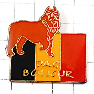 ピンバッジ・ふさふさの犬ベルギー国旗 BELGIUM FLAG DAG BONJOUR