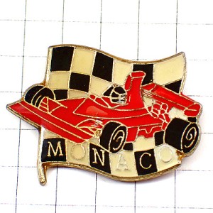 ピンバッジ・モナコＦ１レース赤い車チェッカーフラッグ旗 FERRARI MONACO