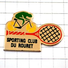 ピンバッジ・テニスラケット黄色い球の自転車スポーツクラブ TENNIS ROURET FRANCE