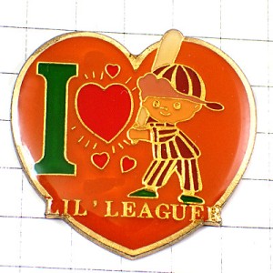 ピンバッジ・リトルリーグ大好き野球少年アイラブ真っ赤なハート I-LOVE-LITLE-LEAGUER BASEBALL