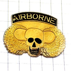 ピンバッジ・パラシュート落下傘部隊ドクロ翼スカル髑髏アメリカ軍ミリタリー/USA AIRBORNE SKULL WING