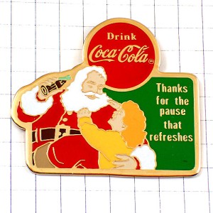 ピンバッジ・サンタクロースのおじいさん子どもたちコカコーラ COCA-COLA CHRISTMAS