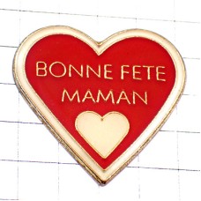 ピンバッジ・赤と白のハート母の日 BONNE-FETE-MAMAN FETE-DES-MERES FRANCE