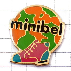 ピンバッジ・革靴の片方と地球ミニベル CHAUSSURES MINIBEL FRANCE