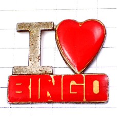 ピンバッジ・ビンゴ大好きアイラブ赤いハート型 I-LOVE-BINGO