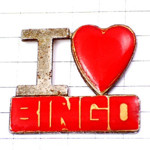 ピンバッジ・ビンゴ大好きアイラブ赤いハート型 I-LOVE-BINGO