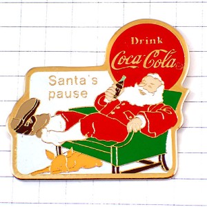 ピンバッジ・サンタクロースのおじいさん一休みコカコーラ COCA-COLA CHRISTMAS