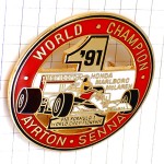 ピンバッジ・アイルトンセナF1世界チャンピオン優勝ホンダ車 MCLAREN HONDA AYRTON-SENNA WORLD-CHAMPION-1991