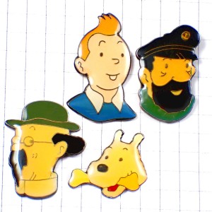 ピンバッジ・タンタンの冒険4個スノウィ犬ハドック船長ビーカー教授バンドデシネBD MILOU TOURNESOL HADDOCK TINTIN