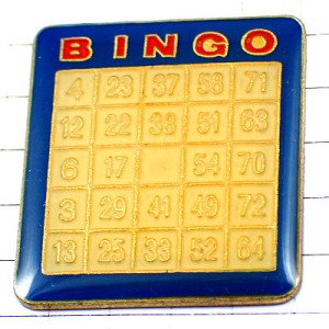 ピンバッジ・ビンゴケームのカード数字のマス目 BINGO