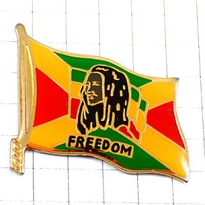 ピンバッジ・ボブマーリー自由の旗レゲエ音楽ボブマーレー歌手ラスタカラー FREEDOM BOB-MARLEY FLAG RASTA