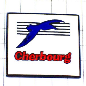 ピンバッジ・カモメ鴎一羽ブルー青い鳥 CHERBOURG FRANCE