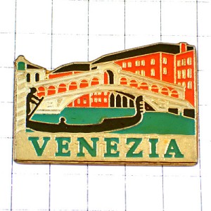 ピンバッジ・ヴェネツィア水の都イタリア船ゴンドラ船長の影と橋 VENEZIA ITALIA ITALY GONDOLE VENISE