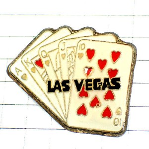 ピンバッジ・ラスベガスのトランプ札ハート柄ロイヤルストレートフラッシュ LAS-VEGAS GAMBLING CARDS USA