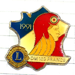 ピンバッジ・自由の女神とライオンズクラブＬフランス共和国マリアンヌ横顔 LIONS-CLUB MARIANNE BONNET COCARDE DM-103 FRANCE