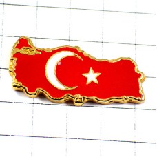 ピンバッジ・トルコ国旗柄の地図型スター星と三日月 TURKEY MAP FLAG