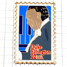 ピンバッジ・デュークエリントン郵便切手型ジャズ音楽ピアノ奏者/USAアメリカ DUKE-ELLINGTON PIANO JAZZ