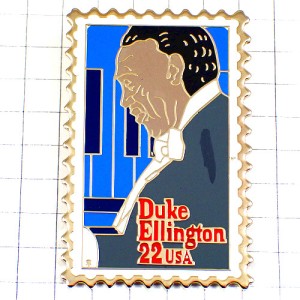 ピンバッジ・デュークエリントン郵便切手型ジャズ音楽ピアノ奏者/USAアメリカ DUKE-ELLINGTON PIANO JAZZ