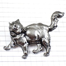 ピンバッジ・猫ネコ銀色ピューター製シルバー PEWTER