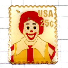 ピンバッジ・マクドナルドのドナルドとＭアメリカ/USA郵便切手型25セント RONALD MC-DONALDS