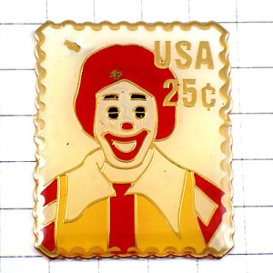 ピンバッジ・マクドナルドのドナルドとＭアメリカ/USA郵便切手型25セント RONALD MC-DONALDS