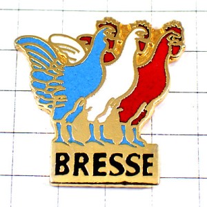 ピンバッジ・トリコロール青白赤のニワトリ雄鶏 BRESSE FRANCE TRICOLOR