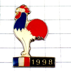 ピンバッジ・サッカーワールドカップ1998年フランス大会ニワトリ雄鶏トリコロール青白赤