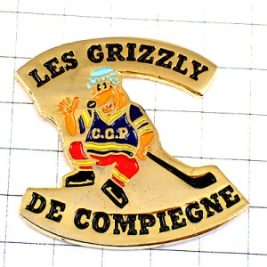 ピンバッジ・アイスホッケー動物の選手 LES-GRIZZLY ICE-HOCKEY FRANCE