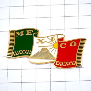 ピンバッジ・はためくメキシコ国旗ピラミッド MEXICO FLAG PYRAMIDE