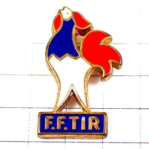 ピンバッジ・シューティング射撃スポーツ国鳥ニワトリ雄鶏トリコロール国旗色 FEDERATION-FRANCAISE-DE-TIR FFT FRANCE