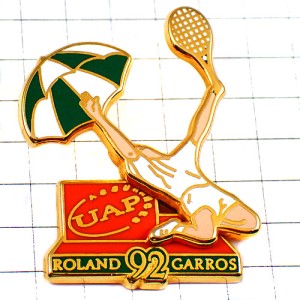 ピンバッジ・全仏オープンテニス大会ロランギャロスの色グリーン緑と白の傘 ROLAND-GARROS PARIS FRANCE