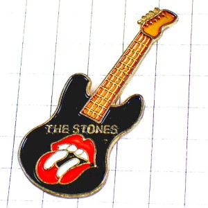 ピンバッジ・ローリングストーンズ楽器ギター赤い舌リップ＆タン音楽 ROLLING-STONES GUITAR