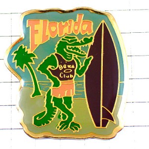 ピンバッジ・フロリダ州のサーファーワニ鰐サーフィン波乗りアメリカ SURF FLORIDA USA