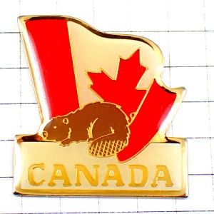 ピンバッジ・カナダ楓カエデの国旗ビーバー CANADA FLAG CASTOR