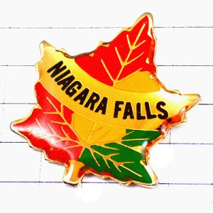 ピンバッジ・ナイアガラの滝カナダ国旗の赤黄緑カエデ四季の楓 NIAGARA-FALLS USA CANADA