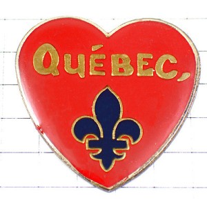 ピンバッジ・ケベック州カナダ百合の紋章まっ赤なハート型 LYS HEART QUEBEC CANADA