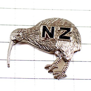 ピンバッジ・キウィ鳥ニュージーランド銀色シルバー NEW-ZEALAND KIWI ALL-BLACKS